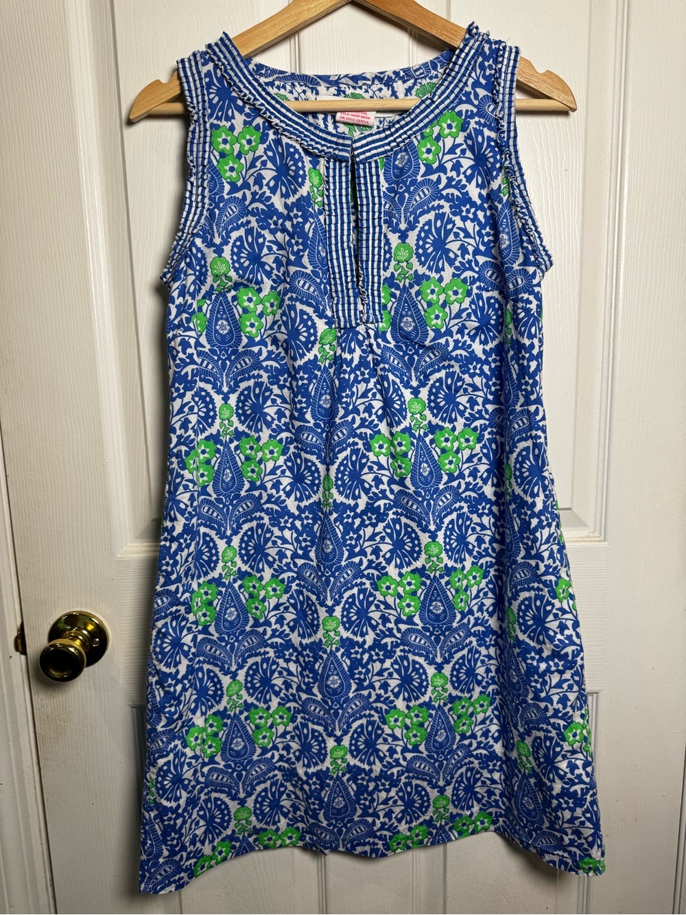Gretchen Scott Flirt Floral Sleeveless Shift Dress Blue Green Pockets Size Small
